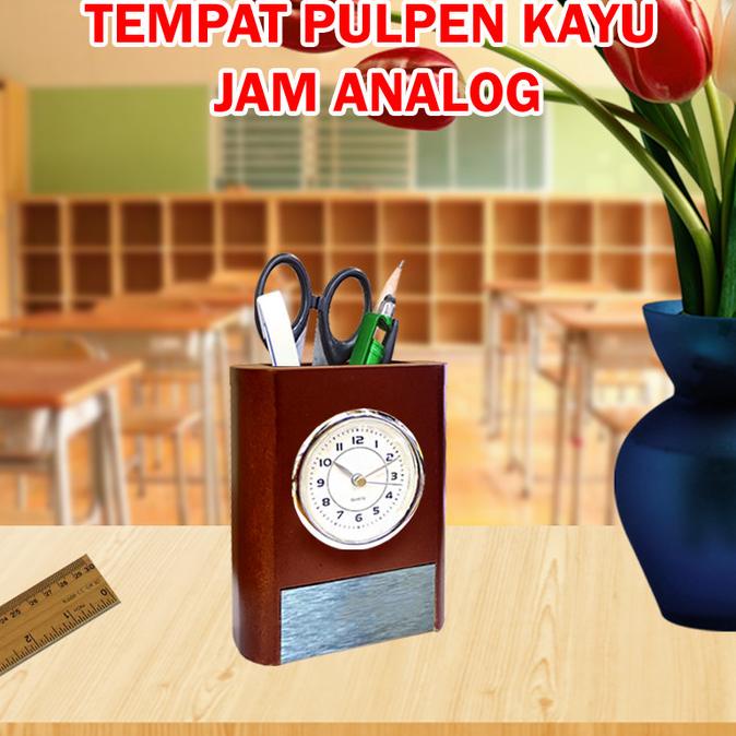 

TEMPAT PULPEN PEN HOLDER KAYU WADAH PEN JAM MEJA SOUVENIR JAM ANALOG