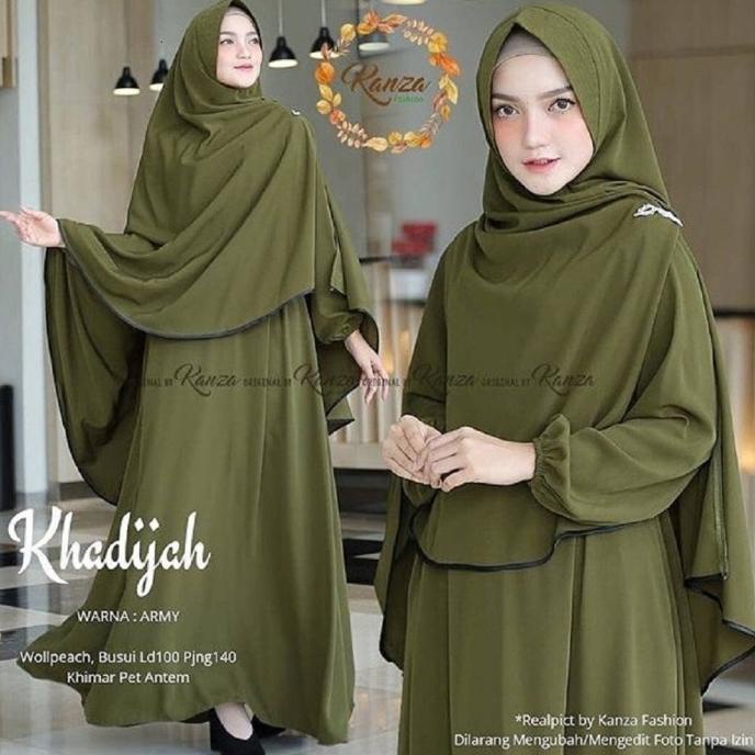 SET Gamis Khadijah Syar'i wanita Dewasa Bahan Moscrape termasuk Khimar