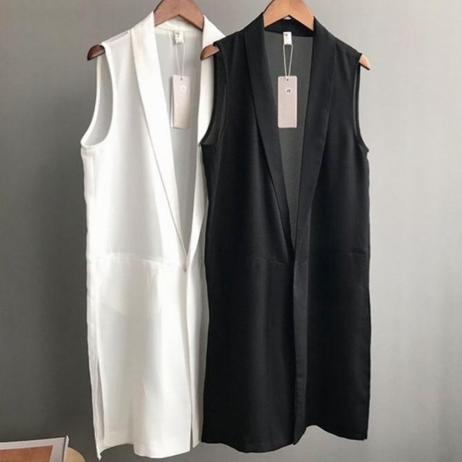 Vest rompi muslimah premium/Atasan cardi putih/Outer hitam polos bagus