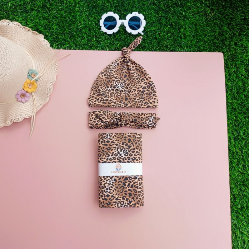 babybenne - leopard swaddle / bedong bayi premium