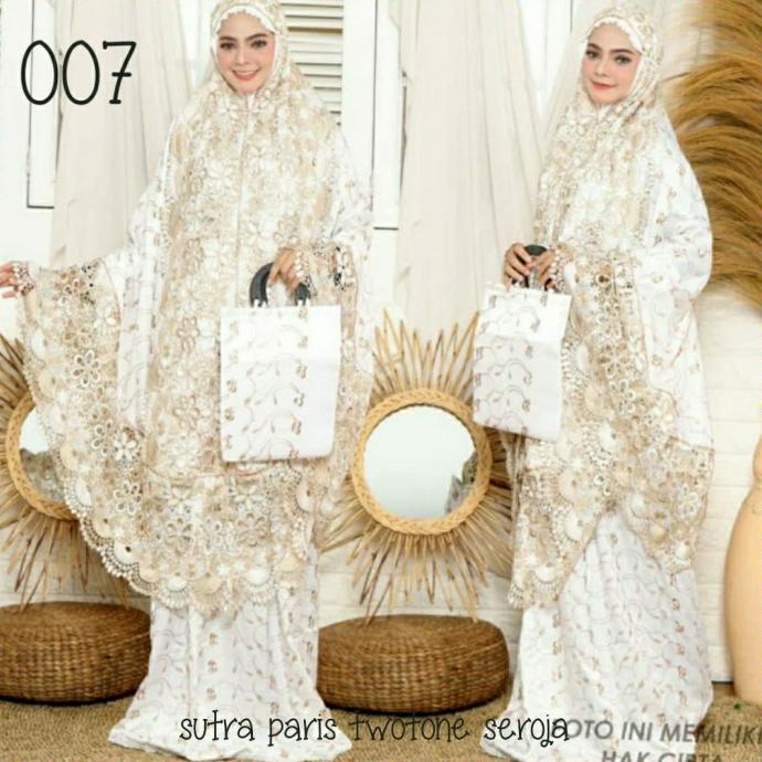 Mukenah sutra paris renda mawar Swarovski(mewah.elegant)+tas