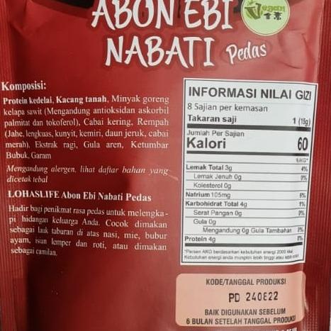 

Abon Ebi Pedas Udang Kering Pedas Nabati Vegetarian Vegan Lohas Life rra01