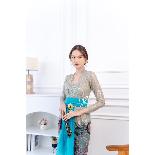 Set Kebaya Semi Italy glossy hijau wardah | kebaya kutubaru