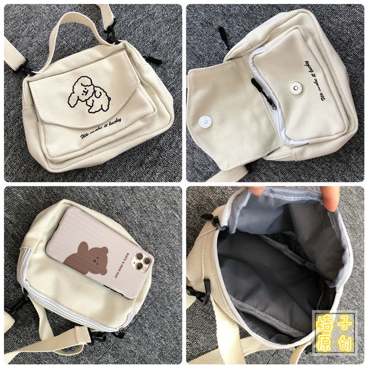 ♝Sera  Toko Harajuku Jepang Vintage Merasa Lucu Lembut Lucu Anjing Kanvas Tas Kecil Korea Kecil Segar Gadis Messenger Bag