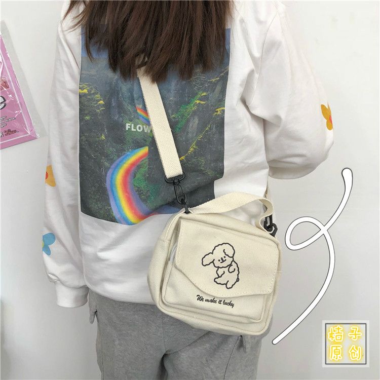 ♝Sera  Toko Harajuku Jepang Vintage Merasa Lucu Lembut Lucu Anjing Kanvas Tas Kecil Korea Kecil Segar Gadis Messenger Bag