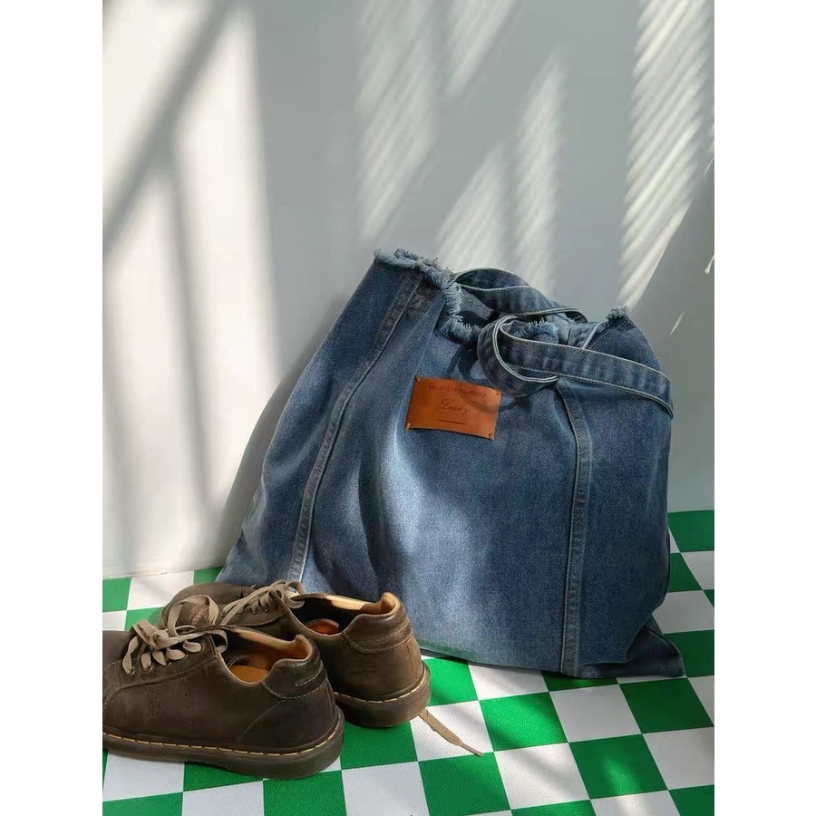 ❍Sera  Versi Korea Musim Semi dan Musim Panas All-Match Kapasitas Besar Denim Tas Bahu Wanita Komuter Tas Siswa Jepang tas Kelas Tas Retro