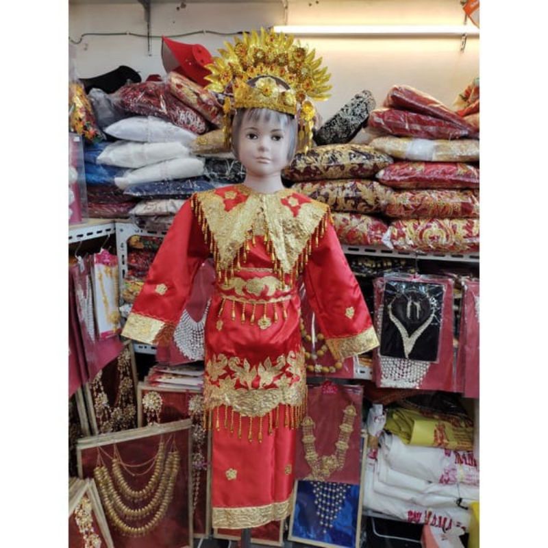 Baju anak pengantin Padang pasangan laki perempuan + sunting + topi laki