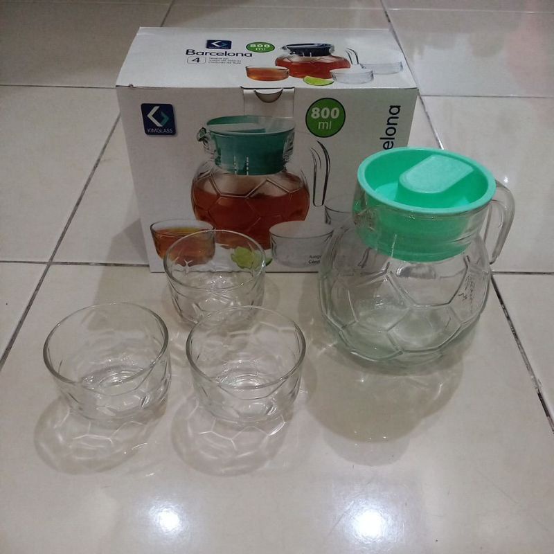 KIMGLASS PITCHER TEKO SET KACA BULAT ISI 4 PCS (1 TEKO + 3 GELAS)-SOUVENIR KADO PITCHER TEKO GELAS S