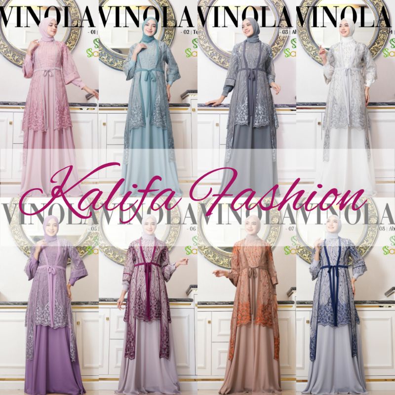 Vinola Dress by Sanita / Set Dress Outer / Gamis Pesta / Gamis Syar'i Polos / Gamis Syari Mewah / Dr