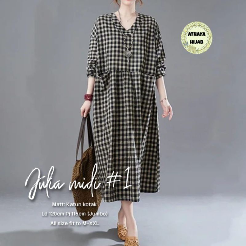 Ready Julia midi dress jumbo catton triset ld 120 ori athaya