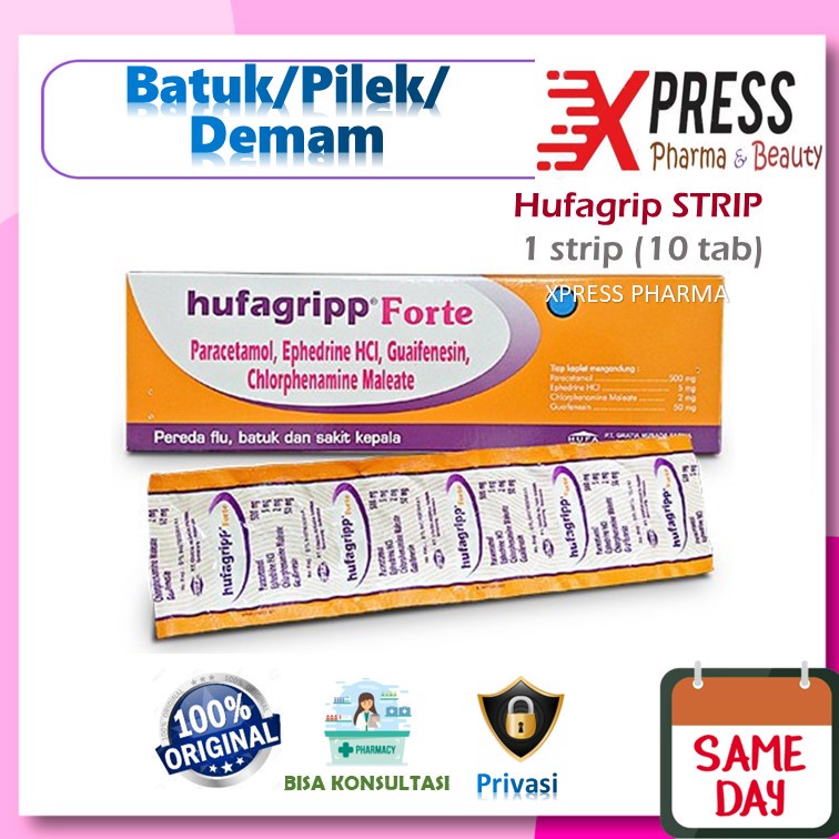 XPRESS  Hufagrip Forte STRIP isi 10 Tablet Pbat Batuk Pilek Panas Demam Sakit Kepala Flu Hufagrib Fo