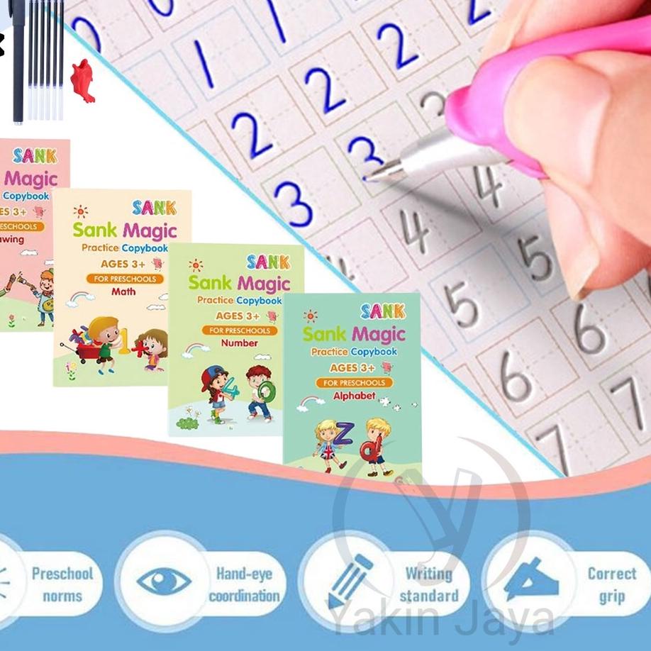 

✓ Sank Magic 4 set Magic Practice Book / Buku Edukasi 3D Belajar Pintar Menulis TK