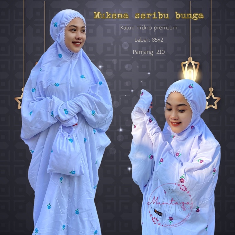 Mukena tabur seribu bunga/ mukena terusan dewasa katun PREMIUM