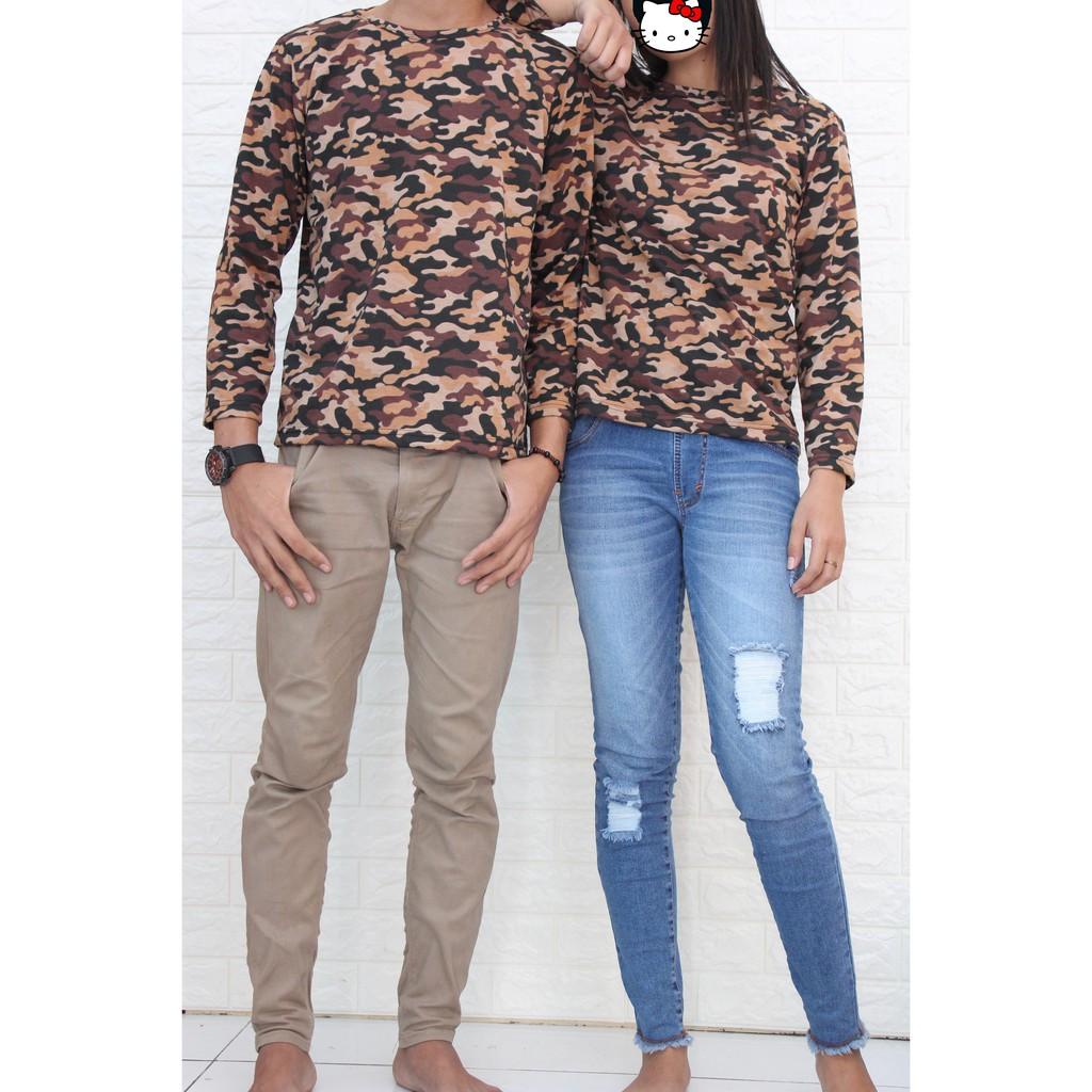 Atasan Kaos Oblong Loreng Army Lengan Panjang unisex ada ukuran bisa cewek cowok