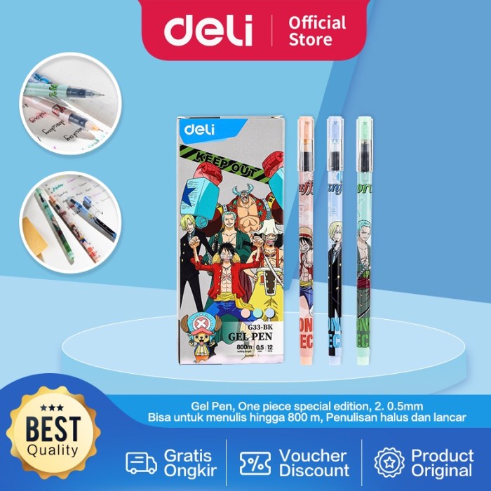 

BISA COD CIN062- Deli One Piece School Gel Pen Pulpen 0.5 mm Tinta Hitam 12 pcs /ALAT TULIS