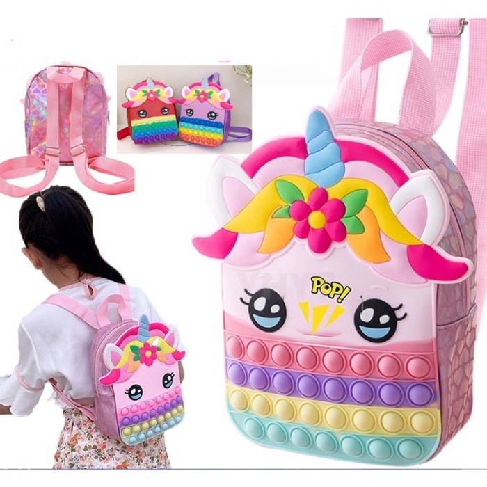 Terlaris Tas Ransel Pop It Anak Jumbo Unicorn Makaron Rainbow Murah