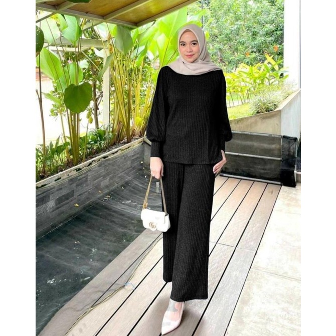 SETELAN WANITA MUSLIM JUMBO DAN CELANA BAHAN RAJUT IMPORT-HARAGA