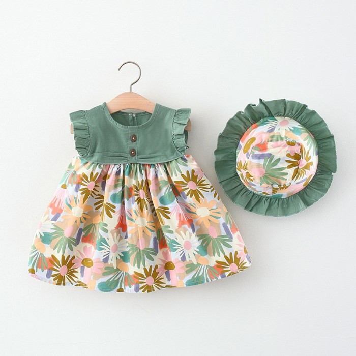 [3424] - Dress Pantai Lengan Kutung Import Anak Perempuan - Flower