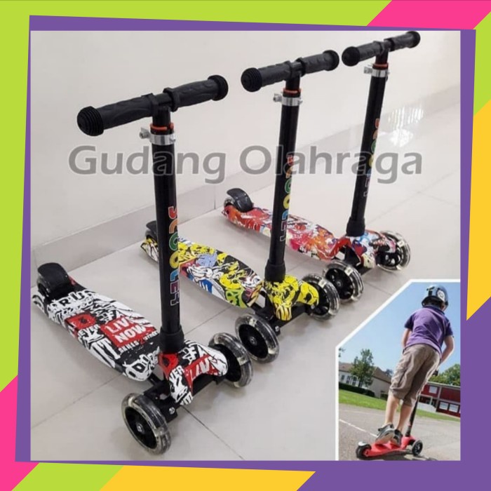 21 Kickboard Scooter MOTIF - Skuter Anak / Otoped Anak Roda 3 (W0C8) Ada Tempat Duduk COD Rem Tangan