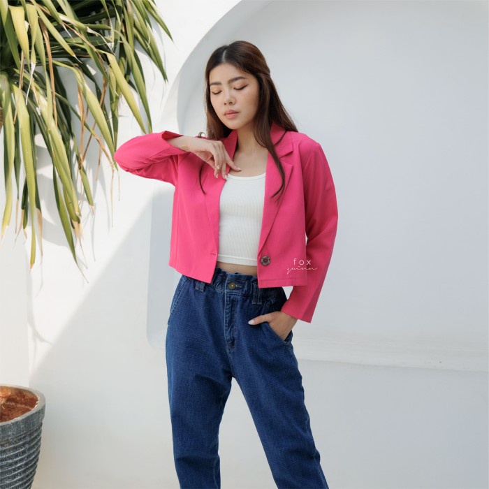 cardigan Foxquinn Ivy Crop Outer Wanita Fuschia Z3P0 Promo elegan oversize resmi Best Seller Termura