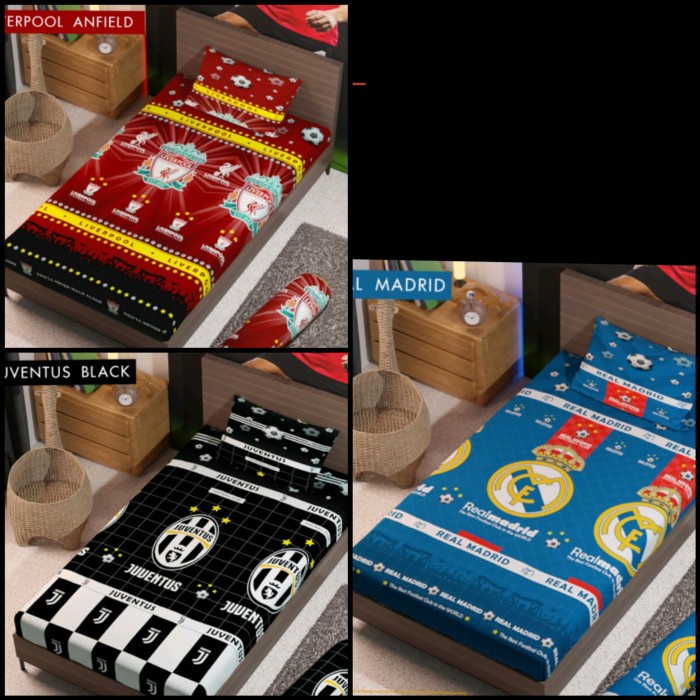 Sprei Sprei 90x200 Extra Single Liverpool Real Madrid Juventus / Seprei Bola(G4A1) Sprei Tahan Air S