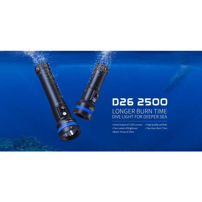 XTAR D26 2500, Professional Diving Senter, 100 m under water