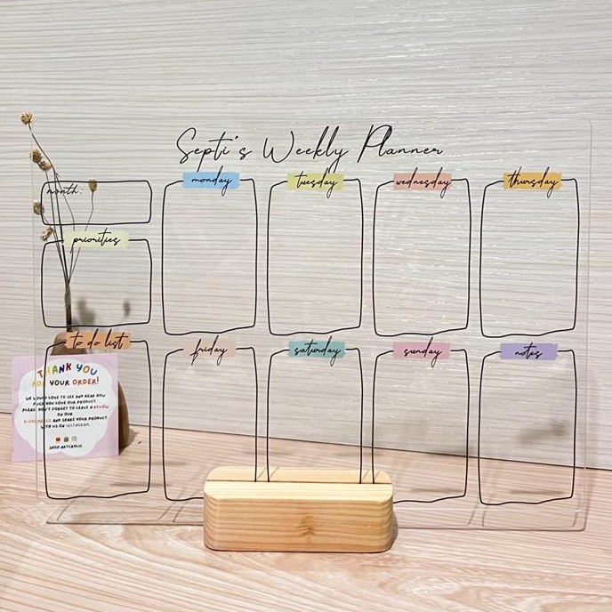 

TERMURAH (FREE Custom Nama) Custom Acrylic Weekly Planner Design C /BUKU TULIS SEKOLAH/BUKU TULIS