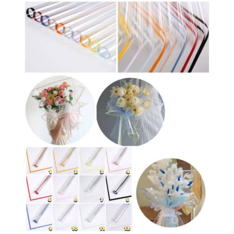 

5 Lembar Cellophane Paper Opp Tranparent Bening List Warna Water proof - Kertas Buket motif - Free Packing - Waterproof - Kertas Buket Motif - Flower Wrapping Paper