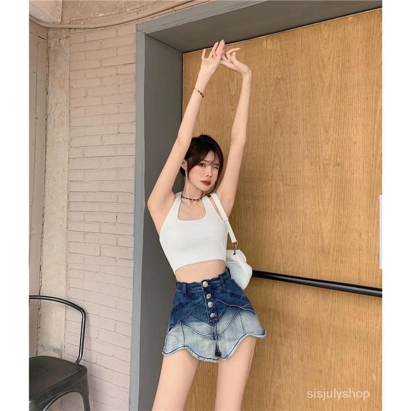 [✅BISA COD] #Sisjuly# Celana pendek denim wanita / celana pendek denim kaki lebar warna gradien baru