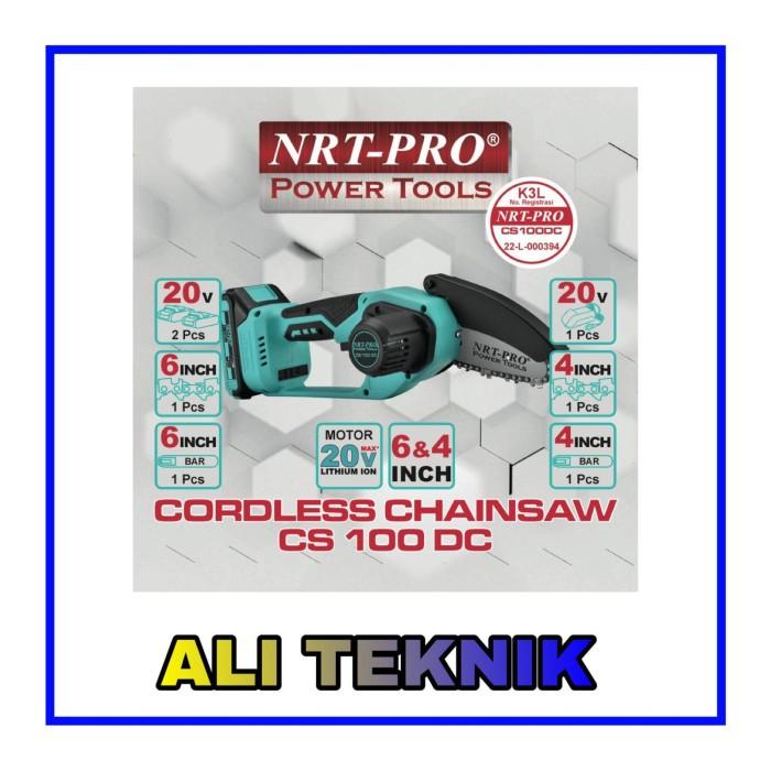 Terlaris Mini Chainsaw Cordless Nrt Pro Cs 100 Dc Mesin Gergaji Batre 20 Volt