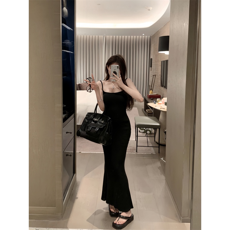 ☢∈Sexy hot girl suspender dress female summer slim and thin mermaid skirt bag hip long skirt temperamen high-end skirt