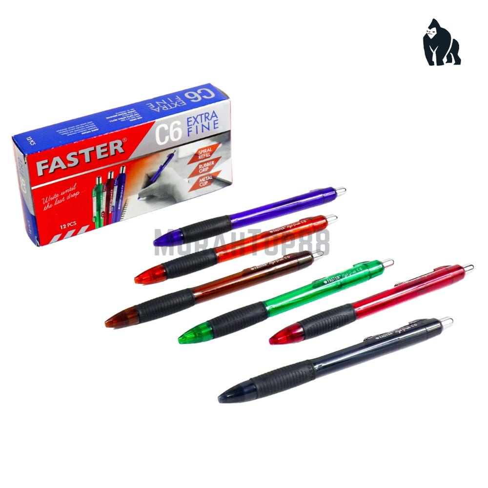 

[KODE 6PY78] Pulpen Pen Faster C6 Extra Fine / Ballpoint Cetek Hitam Biru [1 BOX isi 12 PCS]