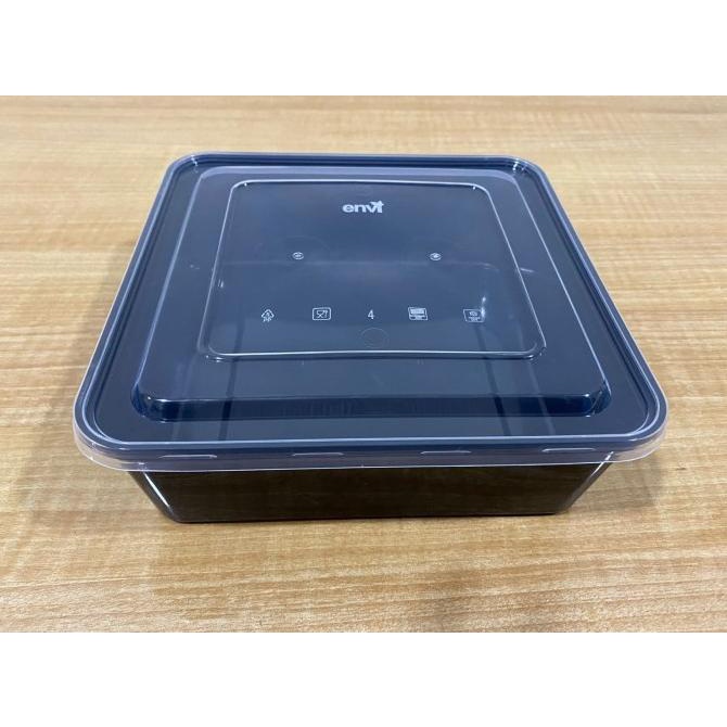 Produk Unggulan] THINWALL HITAM 2000 ML SQUARE + TUTUP CLEAR MEREK ENVI PREMIUM