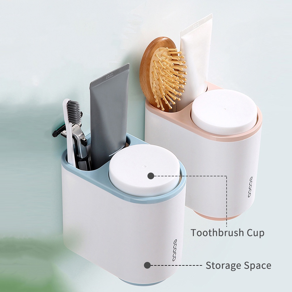 Gs8 Ecoco Rak Sikat Gigi &amp; Gelas Magnetic Wall Mounted Toothbrush Holder - E1905 - Gray Or-i