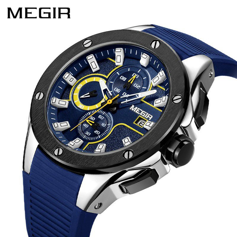 Jam Tangan Megir Original Analog Chronograph Terlaris Rubber Water Resistance