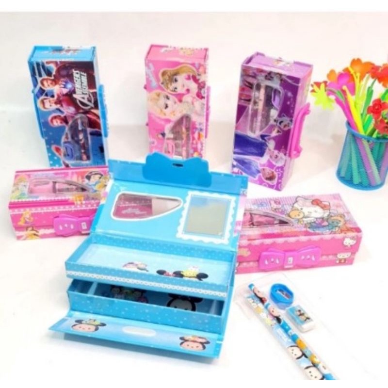 

SJS kotak pensil karton kode 2 tingkat set/tempat pensil case/tepak-2C3DTZ
