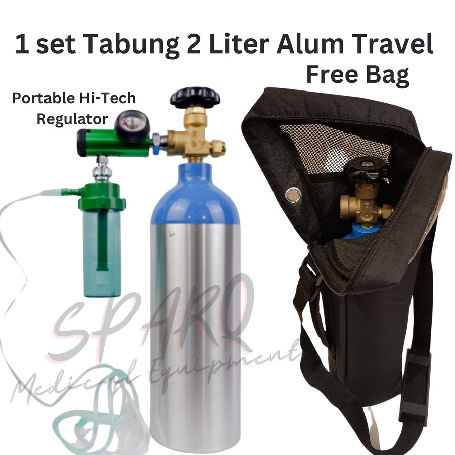 Tabung 2 Liter Aluminium Portable + Regulator O2 RMS + Tas - Reg. Portable Medis