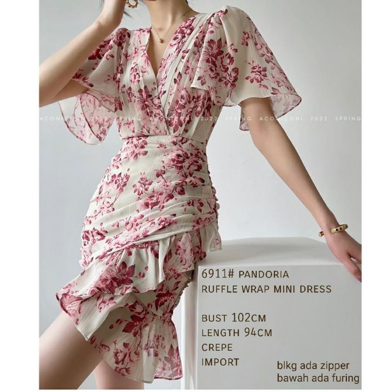 MDLV ~ 6911# Lgn Pdk Pandoria Ruffle Wrap Mini Dress