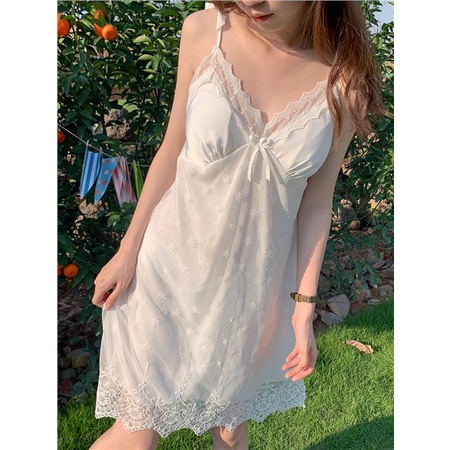 ❀stelan baju tidur wanita Xinbangbang Homedress thin sweet ice silk suspender nightdress loose long-sleeved cardigan nightgown pajamas female autumn #COD baju tidur wanita bahan kaos