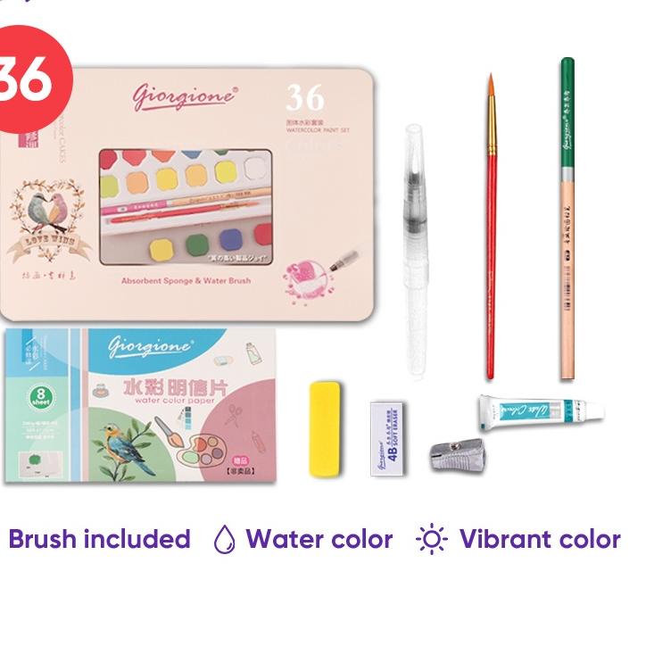 

Diskon | FG2 | Giorgione Solid Watercolor Paint Cat Air Lukis 12/18/24/36/48 Warna Free Brush Paper G-800