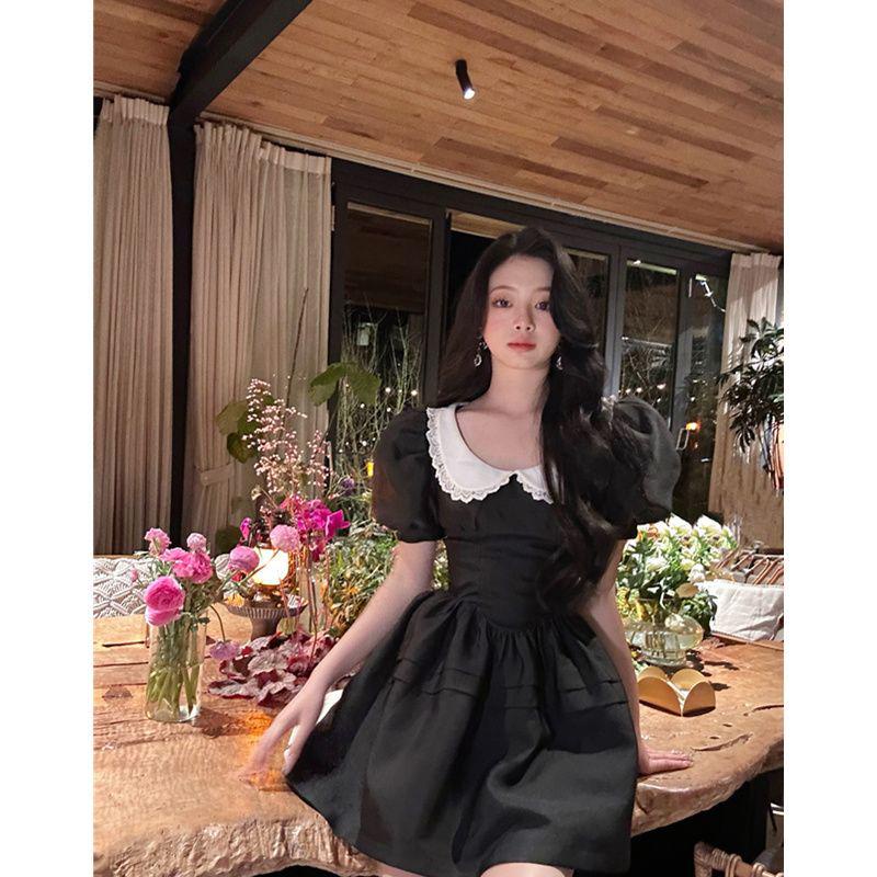 2023Gaun Lengan Puff Ketat Wanita, Gaun Kerah Boneka Segar Manis Musim Panas midi dress korea dress