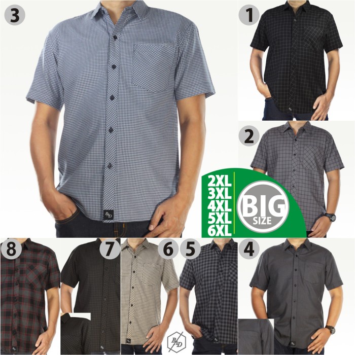 kemeja pria Kemeja Pendek Kotak Pria Big Size Kerja Casual Jumbo Katun XXXL XXXXL - Biru, 5XL(U3P1) 