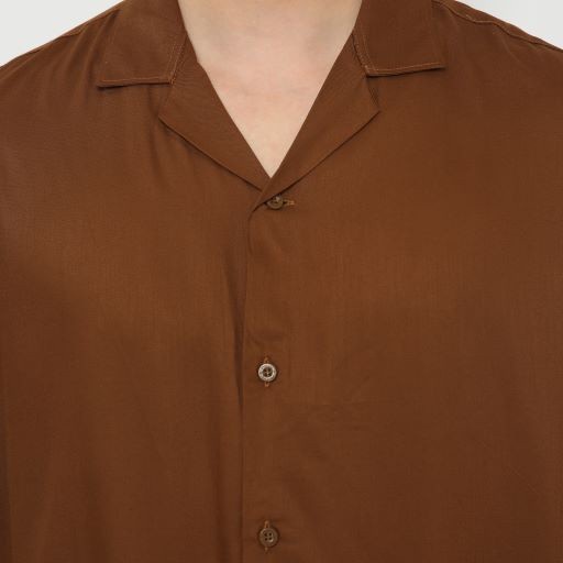 Kemeja Pria Platini Kemeja Polos Pria Kerah Hawai Katun Coklat 73307 - S(H8R3) Kemeja Pendek Kemeja 