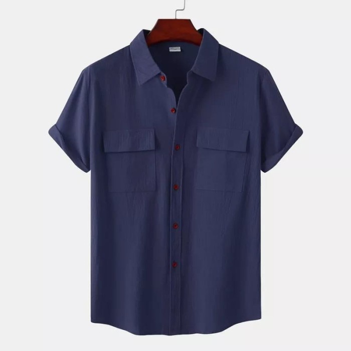 kemeja pria kemeja pria tangan pendek saku ganda - NAvy(R8Q8) kemeja pria motif bunga kemeja pria de