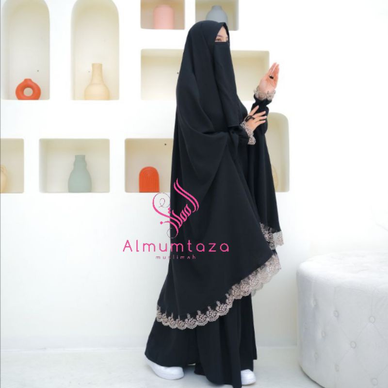 (khimar + rok) khaulah jetblack - Almumtaza Muslimah