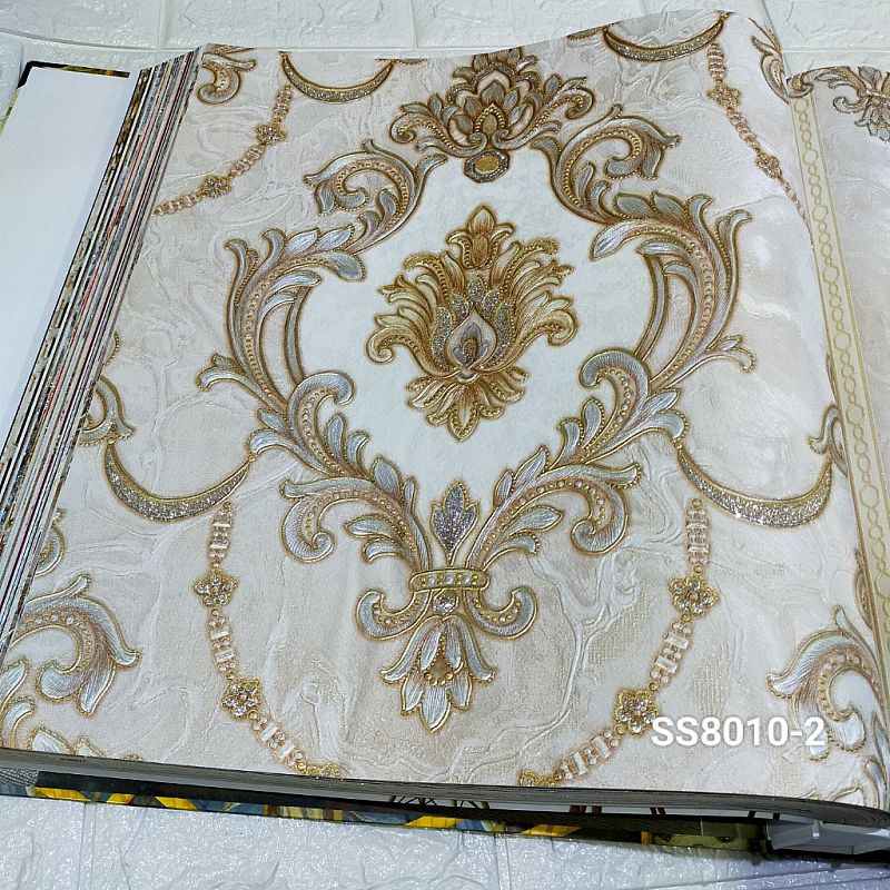 Wallpaper Dinding Batik Besar Kombinasi List Batik Elegant Cream Coklat Abu