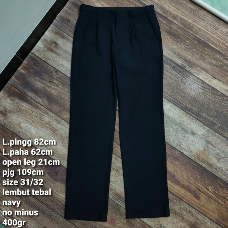 CP1 celana panjang chino Ziben size 31 32 katun lembut tebal navy pria cowok kerja work casual vintage long pants cino chinos reguler straight standar