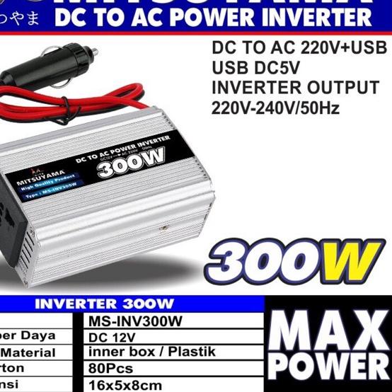 Terlaris Power Inverter 300 Watt Mitsuyama DC to AC With USB 5 V / Inverter DC ke AC 300W Inverter M