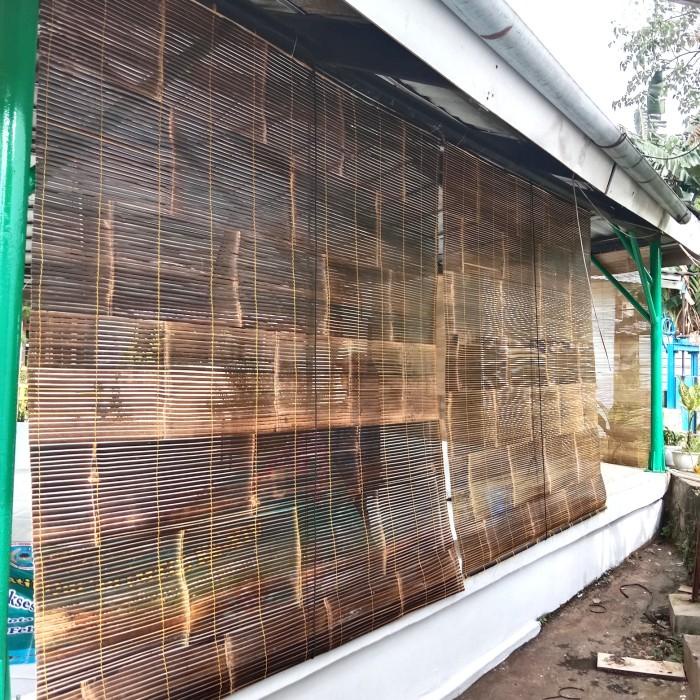 Terlaris Tirai Bambu 2X3 Plus Kerekan Krey Bambu Hitam Wulung Sudah Di Vernis