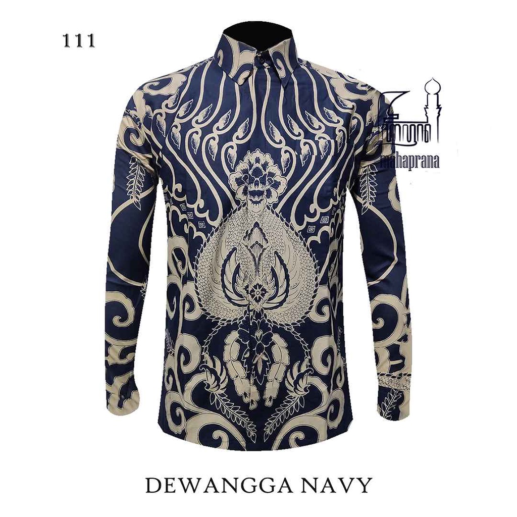 BATIK MAHAPRANA Motif DEWANGGA NAVY Atasan Kemeja Batik Pria Lengan Panjang Full Furing MHP-111